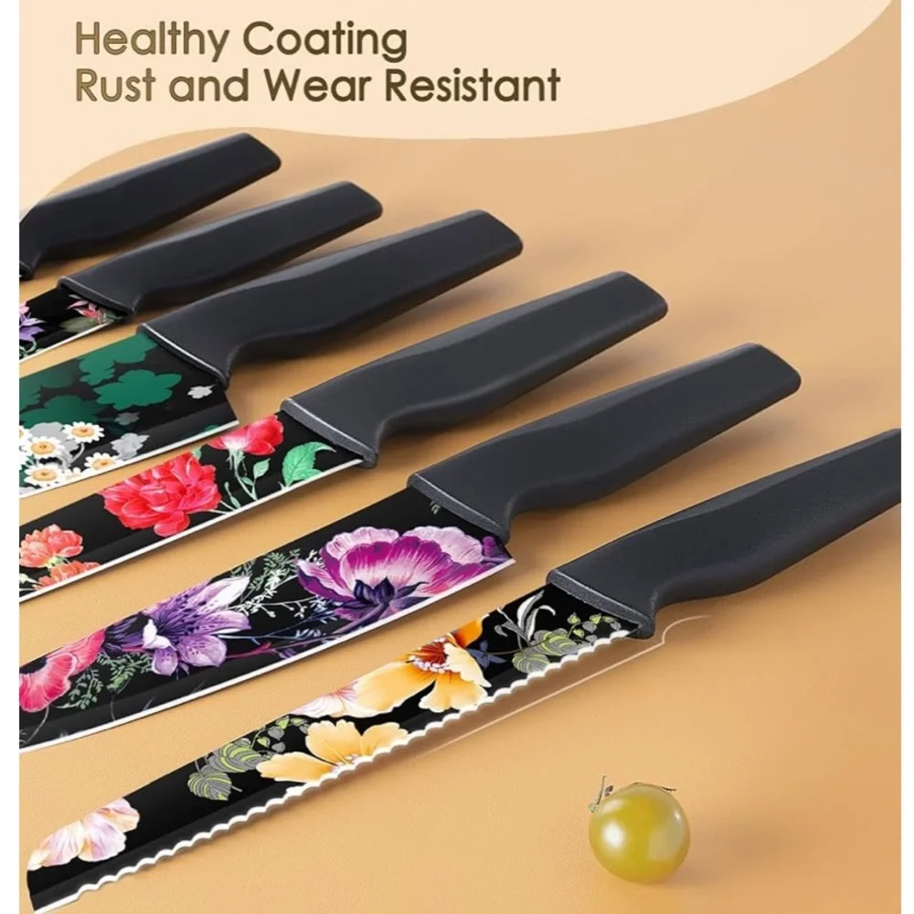 👨‍🍳”ASTERCOOK KNIFE SET” 12 PIECE FLOWER KITCHEN KNIFE SET & BLADE GUARDS❗️